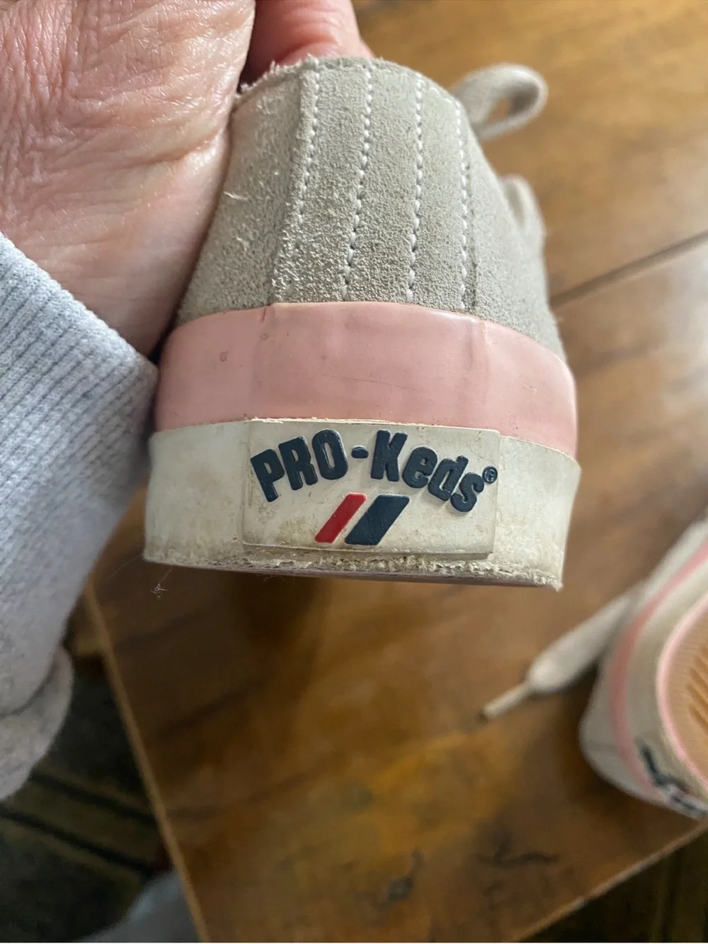 Pro-Keds  Low Top Suede  Sneakers in Light Gray with Pink Trim vintage